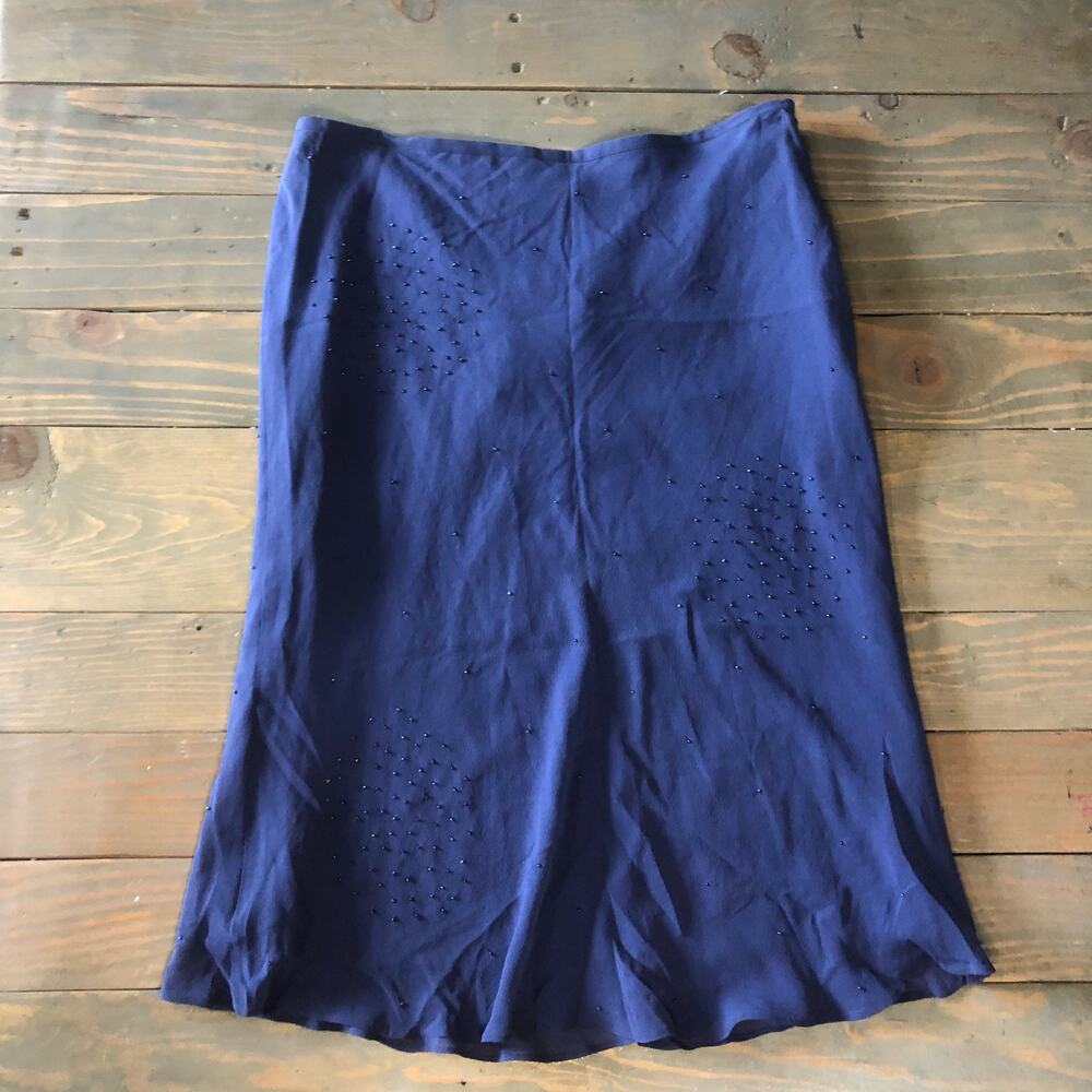 Casual Corner royal blue flared lined sheer skirt women's size 14 NEW